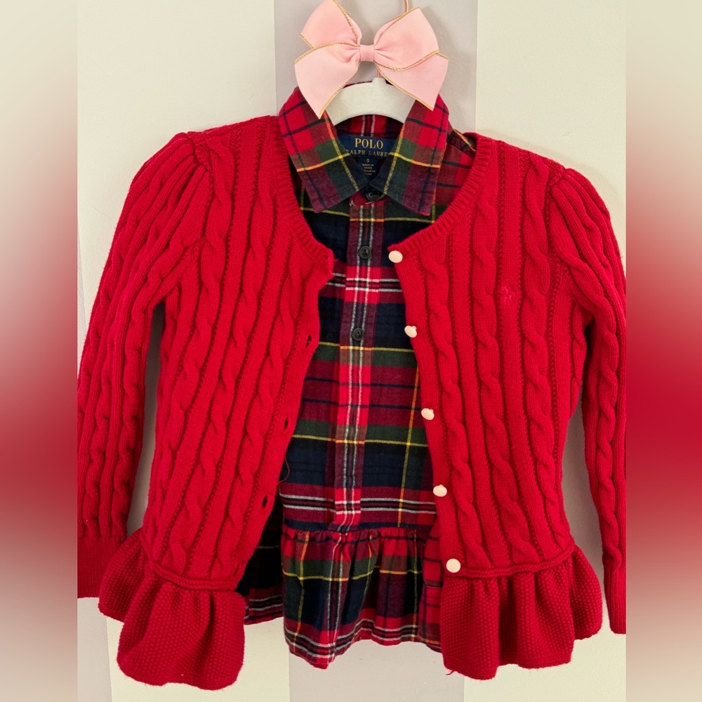 ♥️ Ralph Lauren peplum cardigan & RL coordinating peplum flannel size 5 ♥️